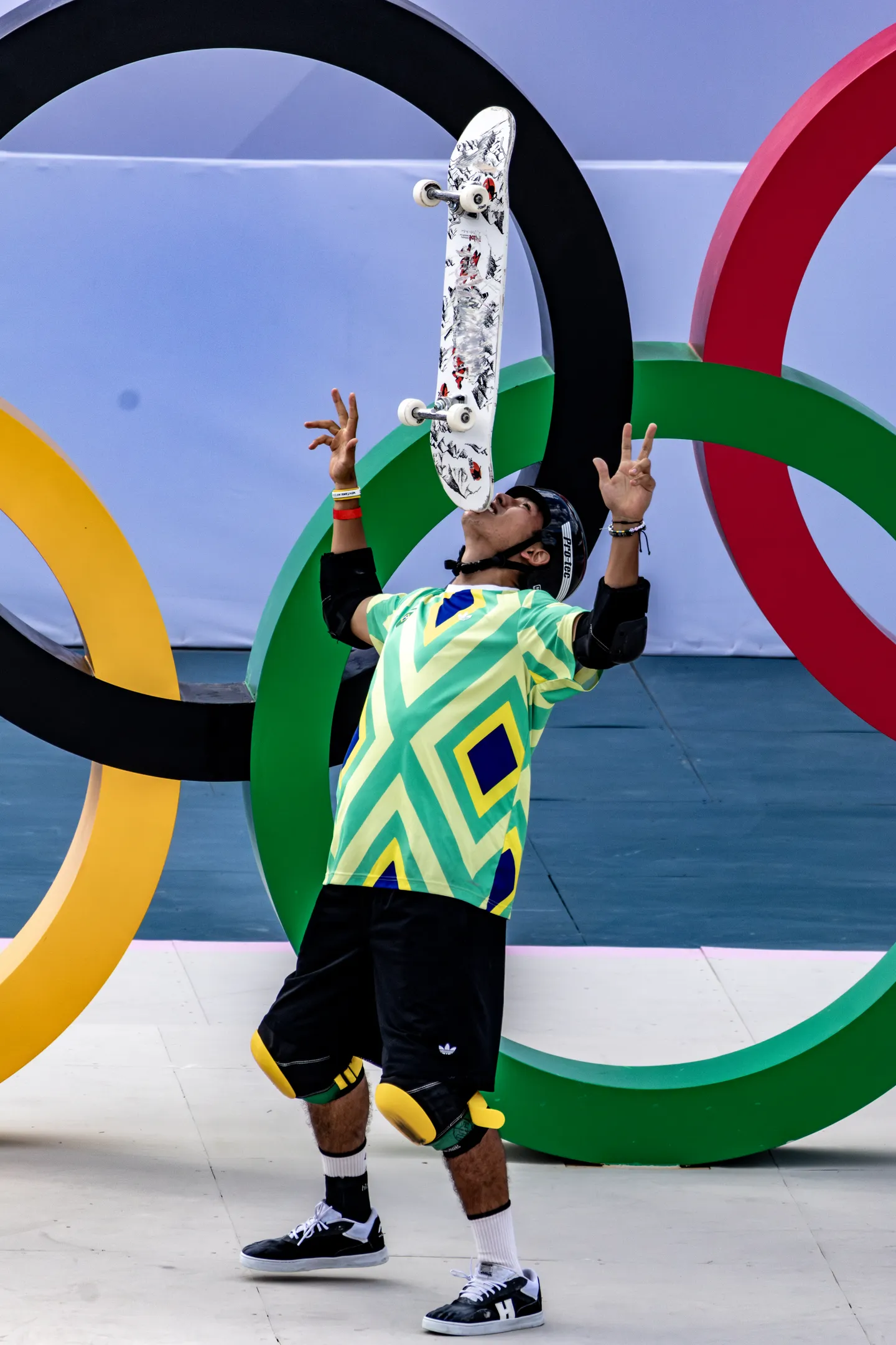 Olympic skateboarder at Place de la Concorde.